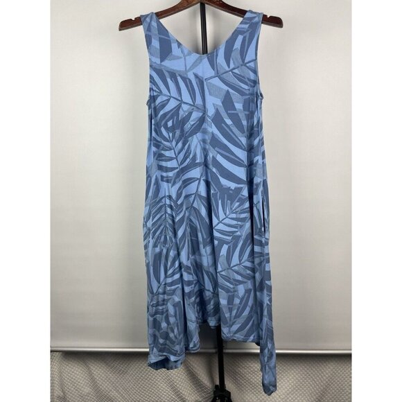 Fresh Produce Blue Sleeveless Palawan Palm Lydia Asymmetrical Hem Dress Size S/M - Picture 8 of 8